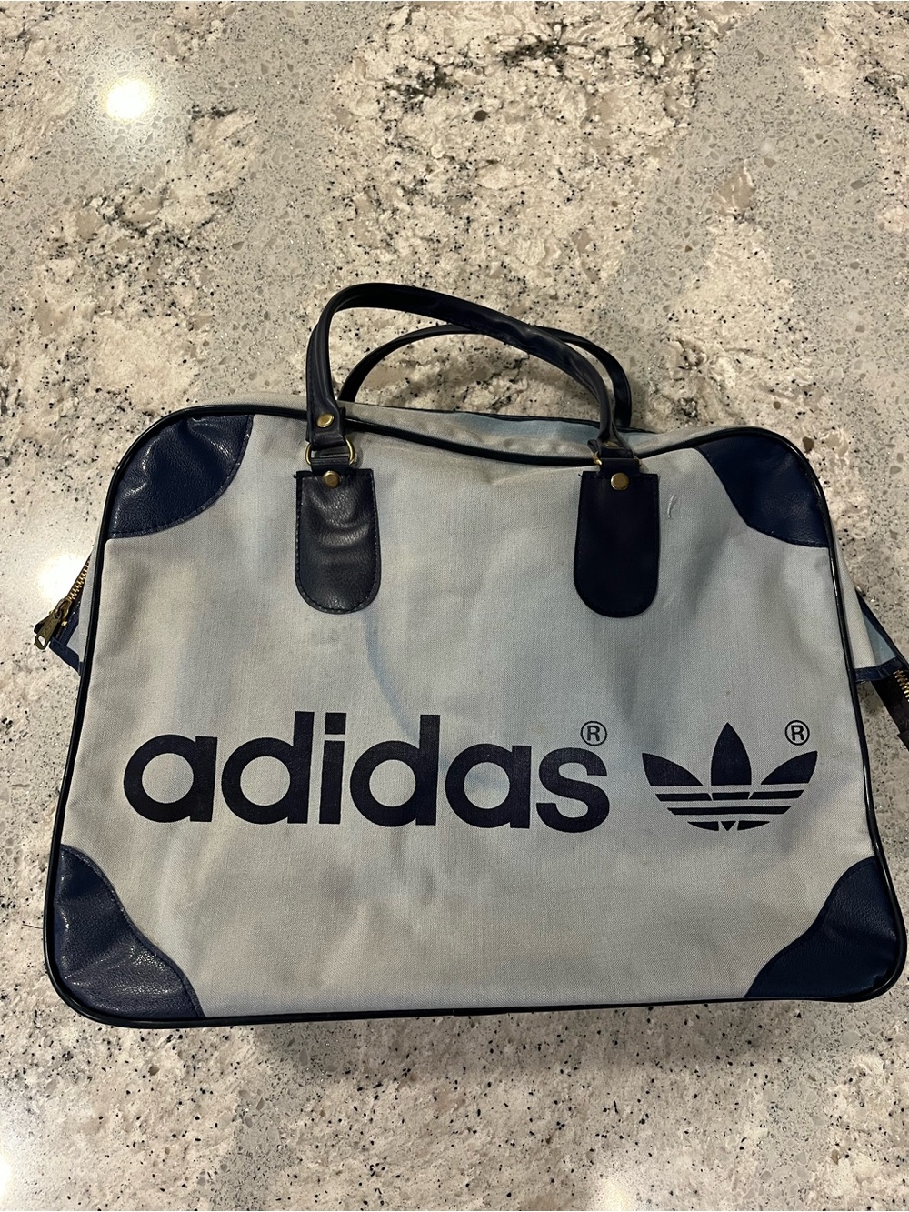 Vintage 80s Adidas Light and Navy Blue Gym/Duffle Bag